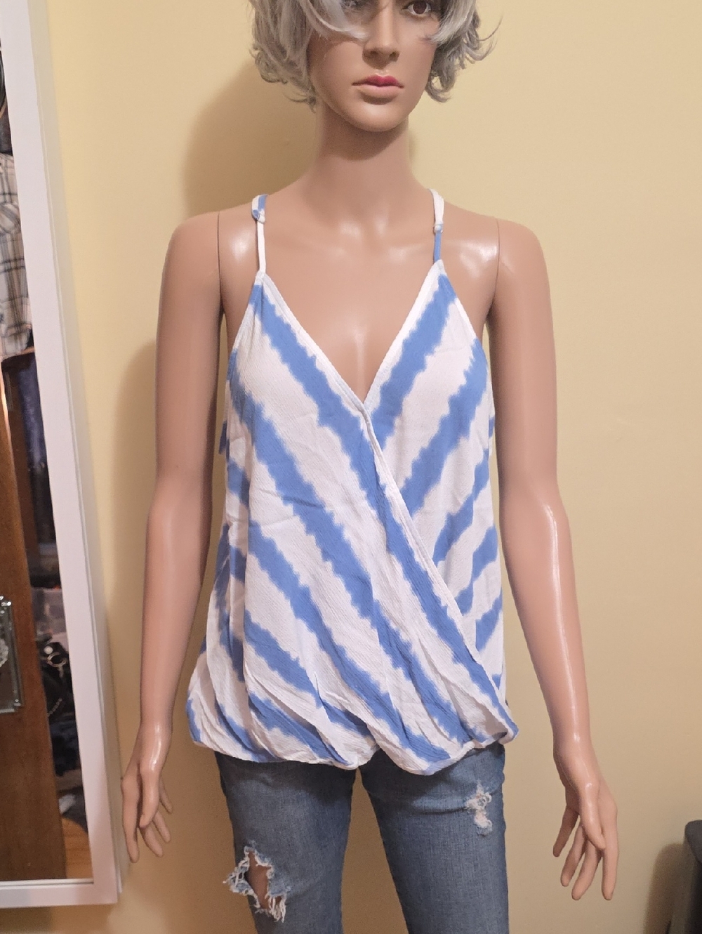 Blue & White Striped Surplice Cami Top